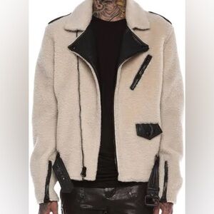 Phillip Lim Cream Shearling Leather Moto Jacket
